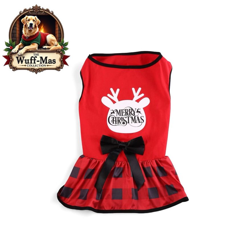 Plaid Reindeer Bowknot Dress