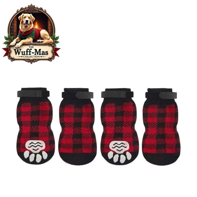 “Doggie Design” Adjustable Plaid Non-Skid Socks
