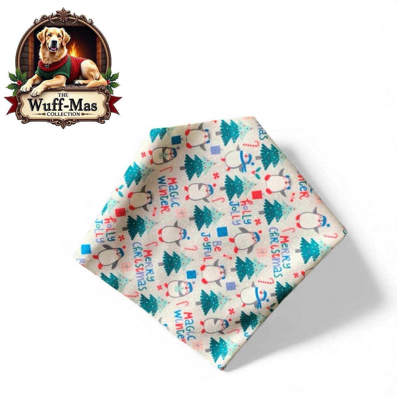 “Be Joyful” Penguin Velvet Holiday Bandana 