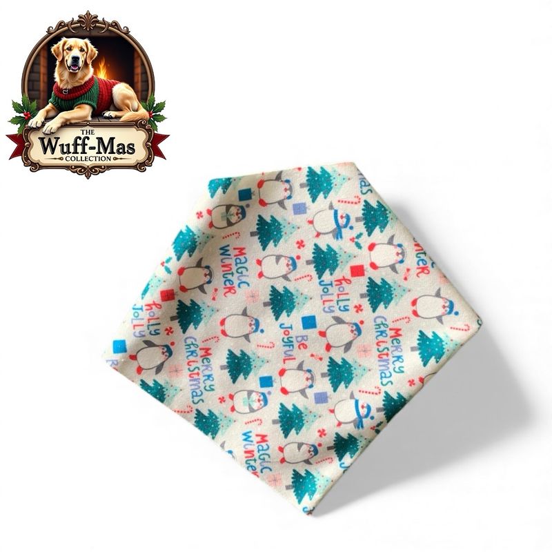 “Be Joyful” Penguin Velvet Holiday Bandana 