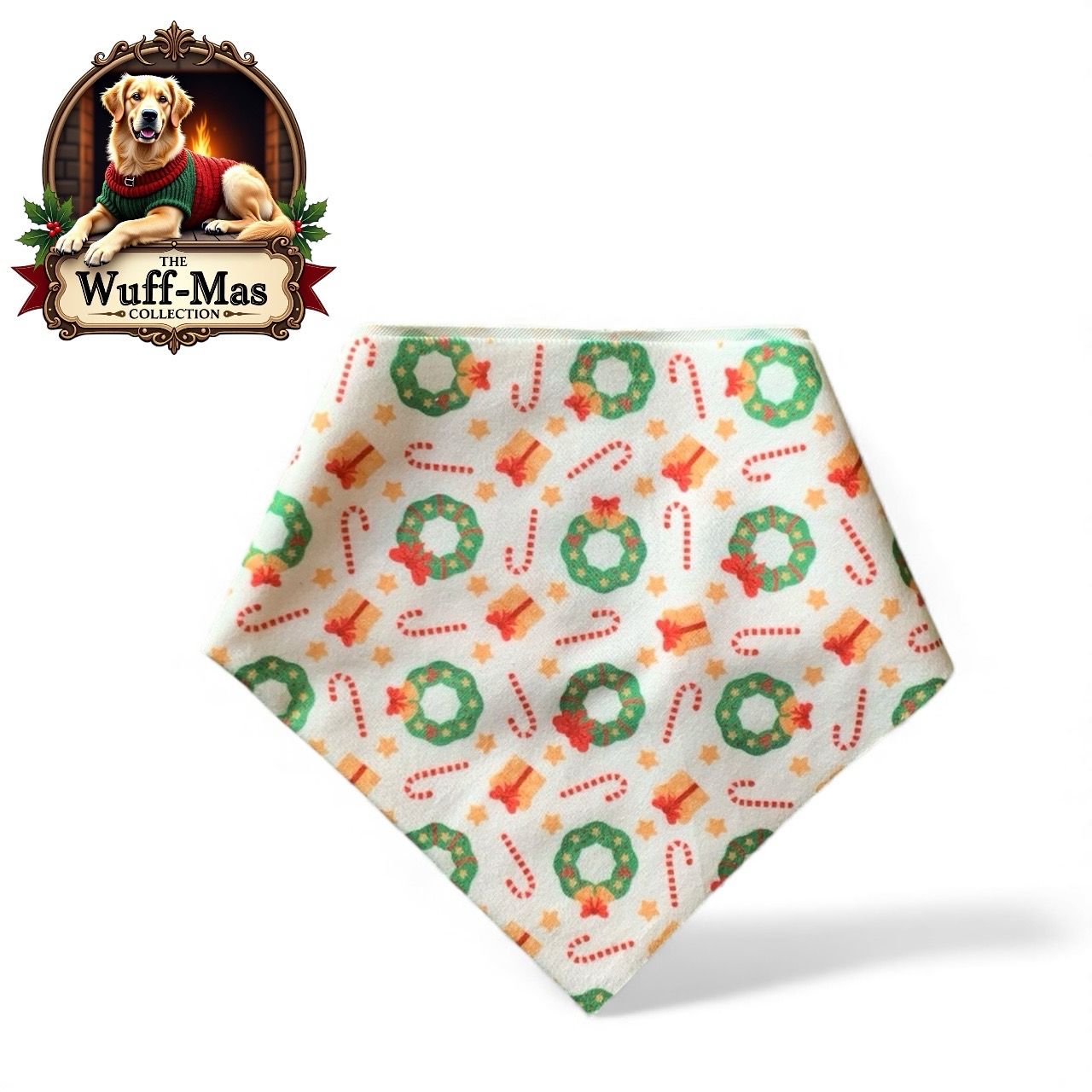 Candy cane &amp; Wreath Velvet Holiday Bandana