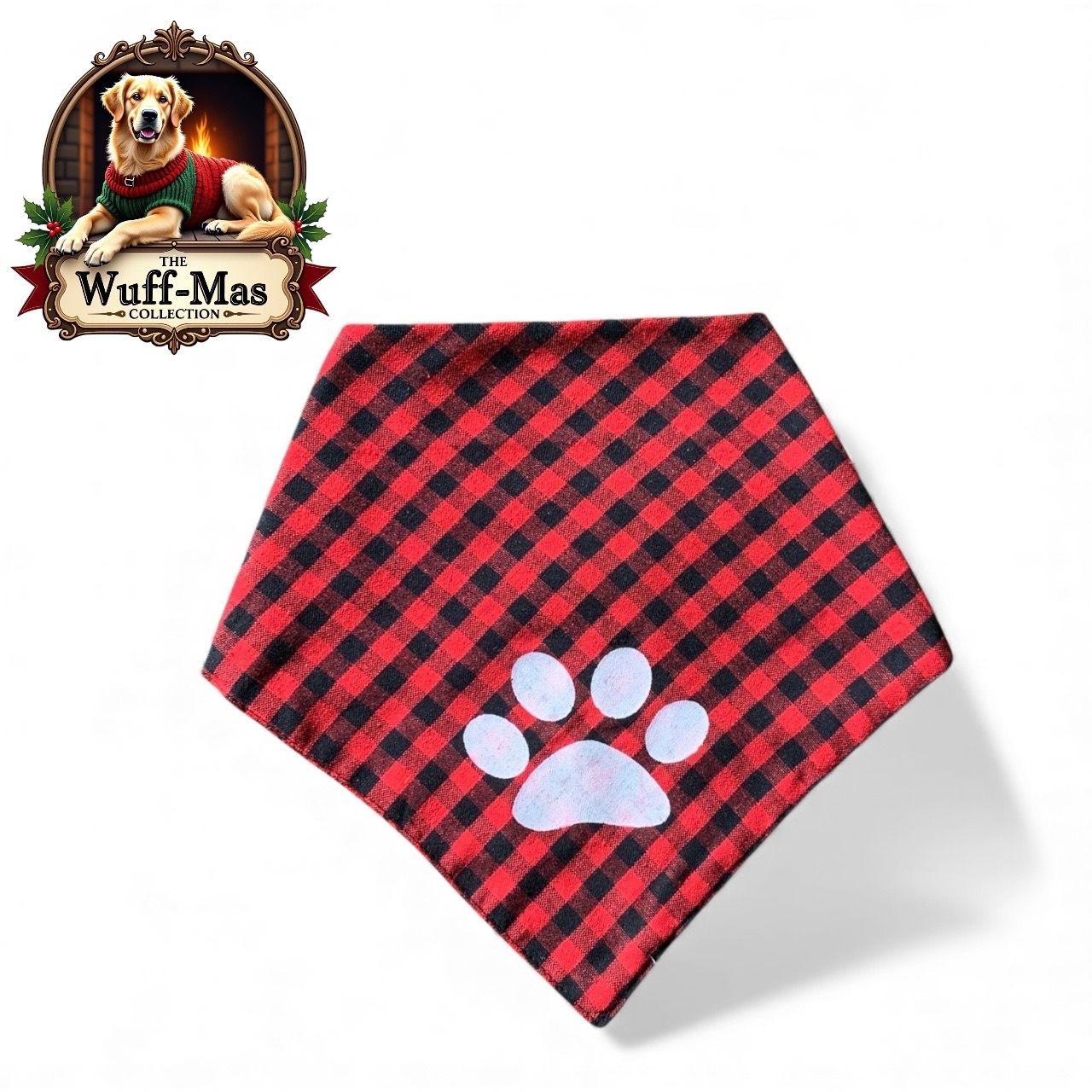 Fleece Plaid “Paw Print” Holiday Bandana 