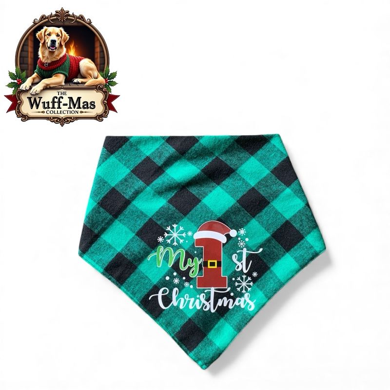 My 1st Christmas Green Plaid Bandana