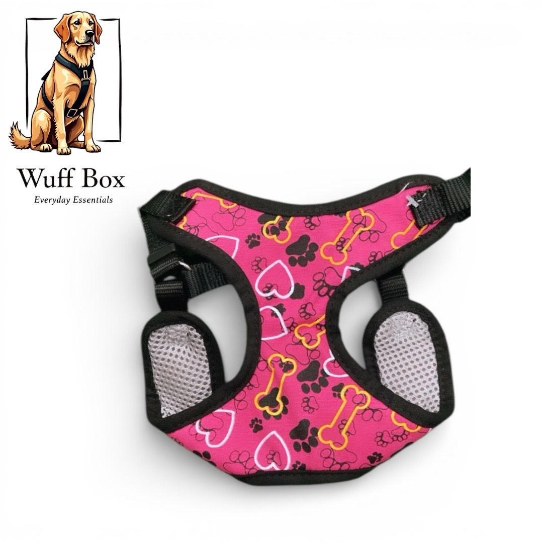 Pink Bone &amp; Paw Print with Hearts Harness