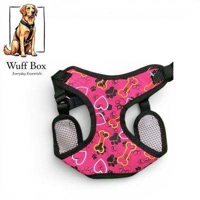 Pink Bone & Paw Print with Hearts Harness