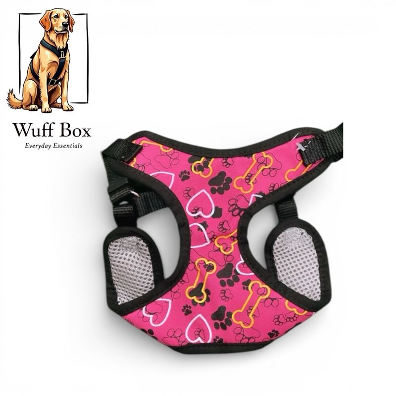 Pink Bone &amp; Paw Print with Hearts Harness