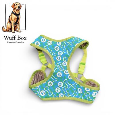 Teal Blue Bone & Paw Print Harness