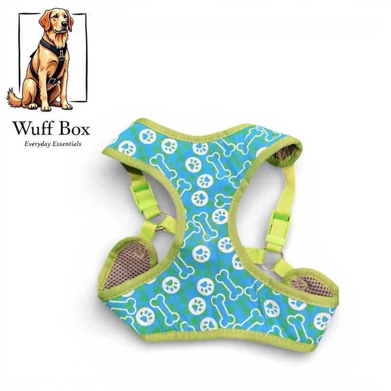 Teal Blue Bone &amp; Paw Print Harness 