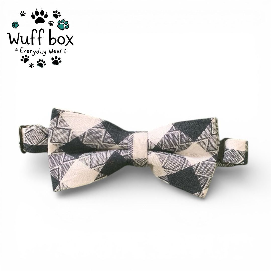 Black &amp; White Plaid Bow Tie
