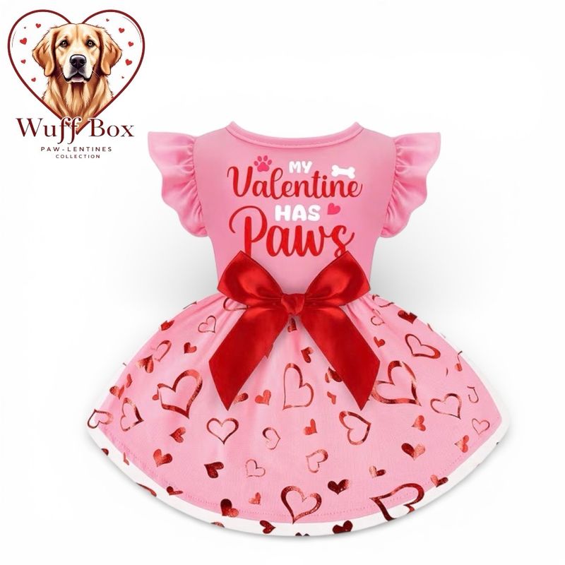 ‘My Valentines Has Paw’ Ruffle Valentines Dress
