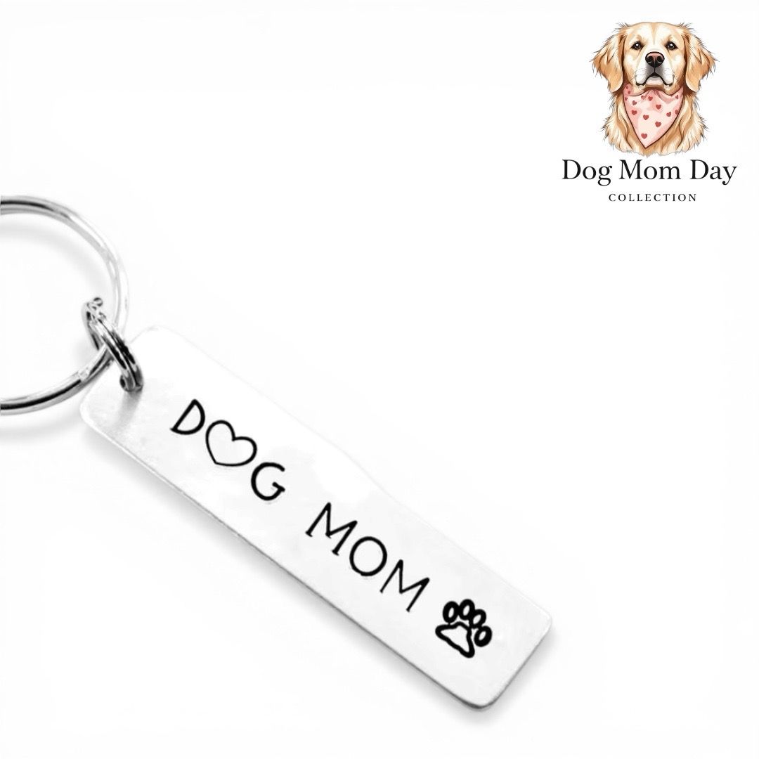 Dog Mom Silver Keychain
