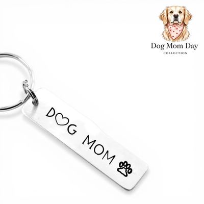 Dog Mom Silver Keychain