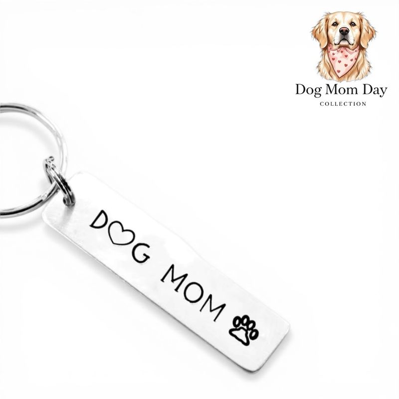 Dog Mom Silver Keychain