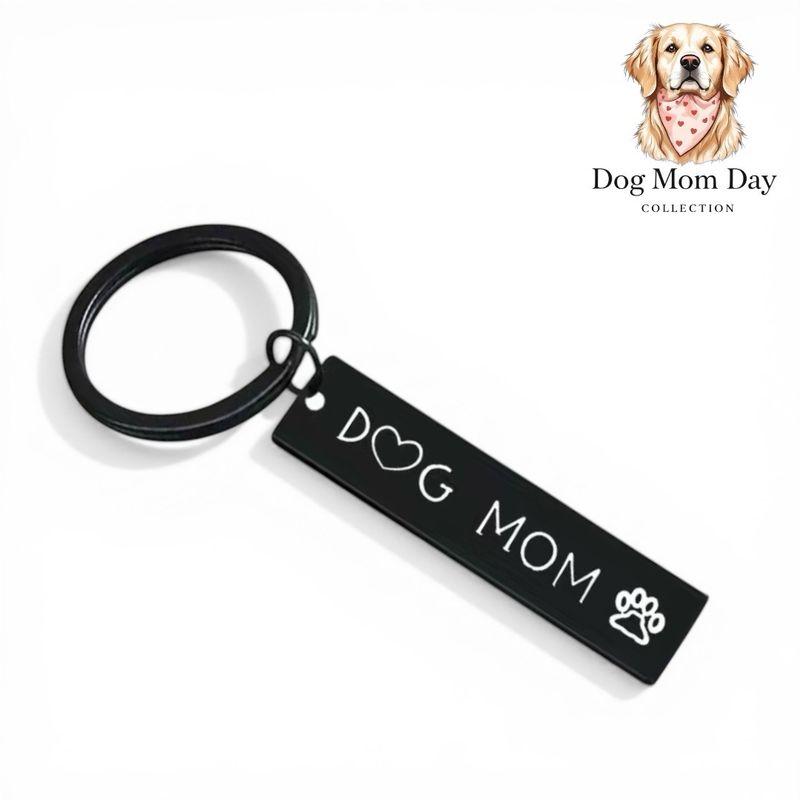 Dog Mom Black Alloy Keychain 