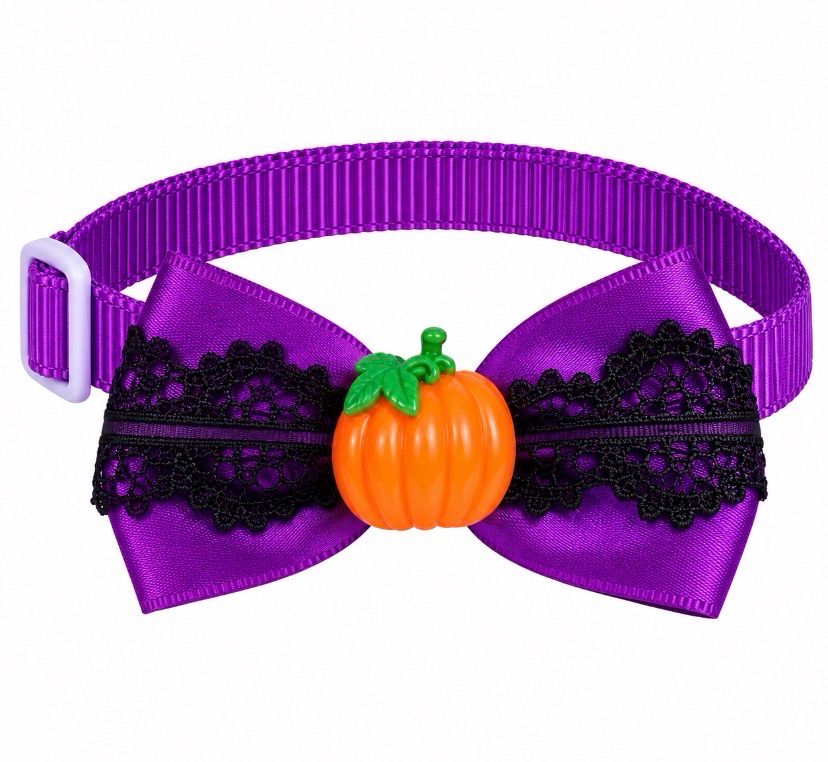 Halloween Purple Lace Pumpkin Bow Tie