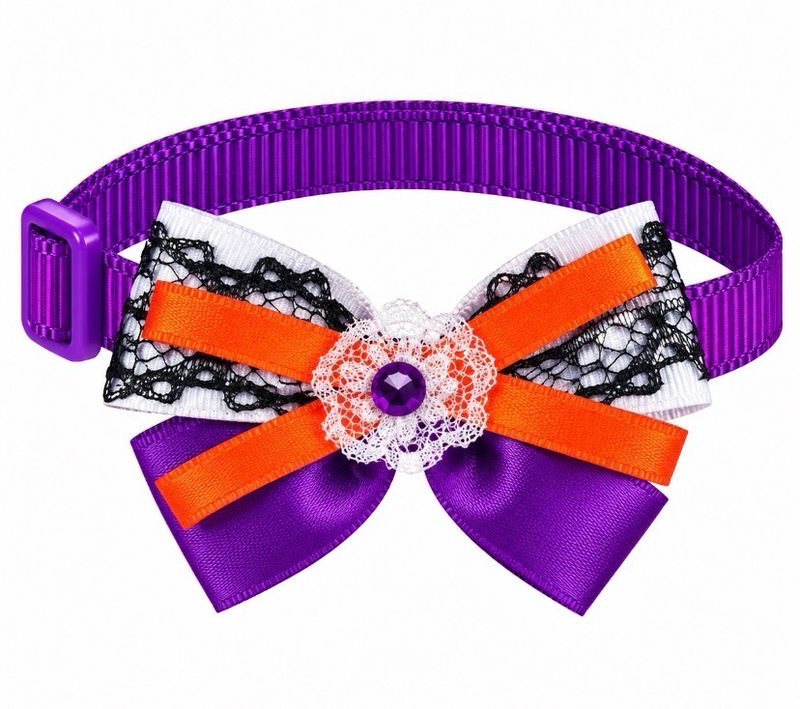 Halloween Purple &amp; Orange Lace Bow Tie