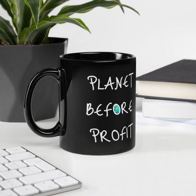 Planet Before Profit Black Glossy Mug