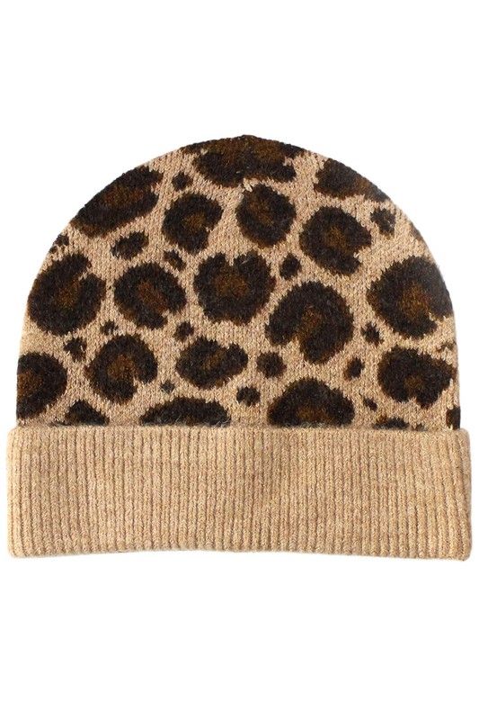 Animal Print Beanie, Color: Brown