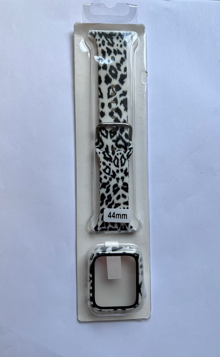 Apple Watch Cover &amp; Wrist Band, Color: Black/White Cheetah, Size: 44 mm