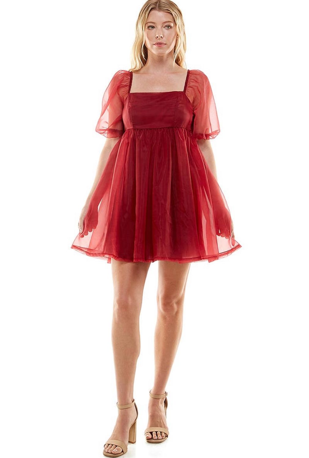 Organza Baby Doll Dress, Color: Burgundy, Size: S