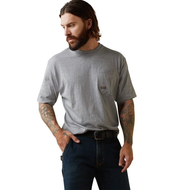 ARIAT REBAR COTTON STRONG AMERICAN OUTDOORS SS TEE , Color: Heather Grey, Size: S