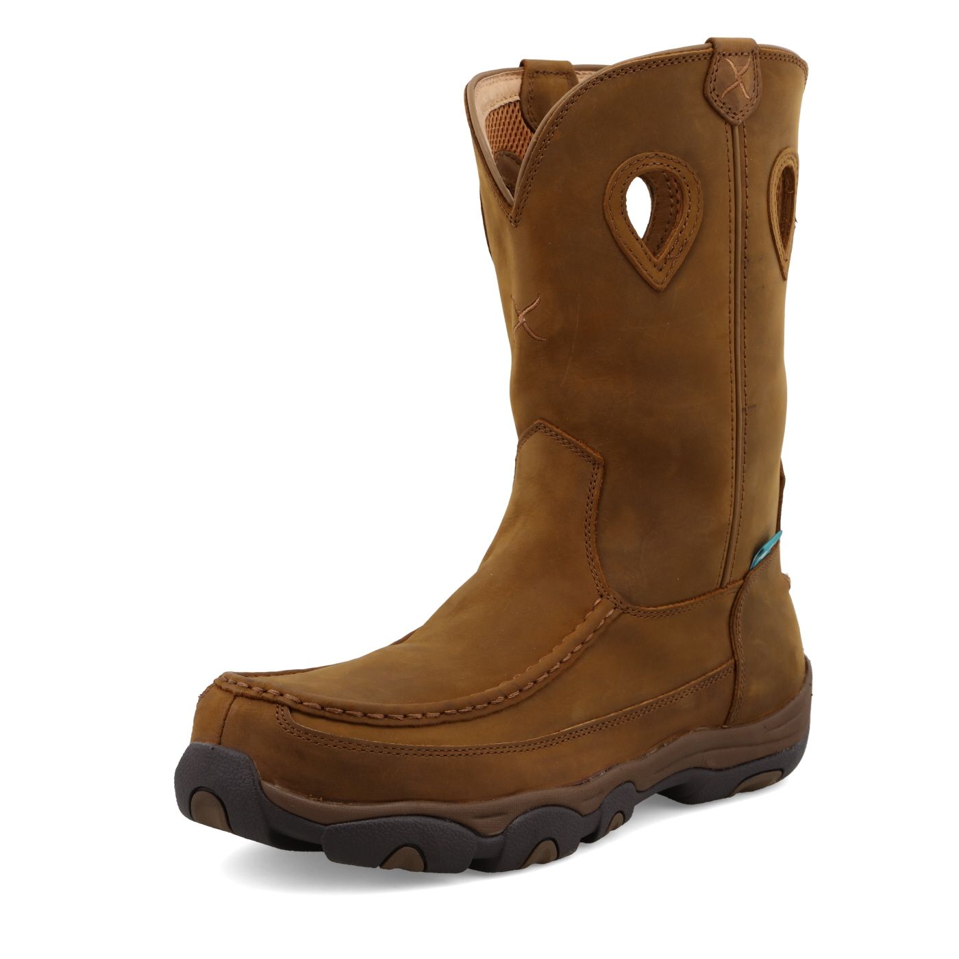 11&quot; Work Pull On Hiker Boot-Comp Toe, Color: Distressed Saddle/Saddle, Size: 09
