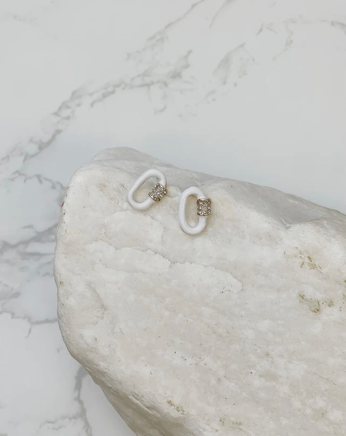 Glitzy Locked Link Enamel Earrings, Color: White, Size: OS