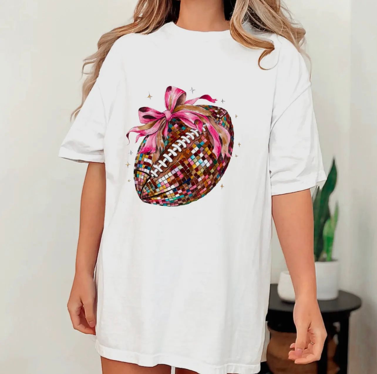 Disco Coquette Football Graphic Tee, Color: White, Size: M