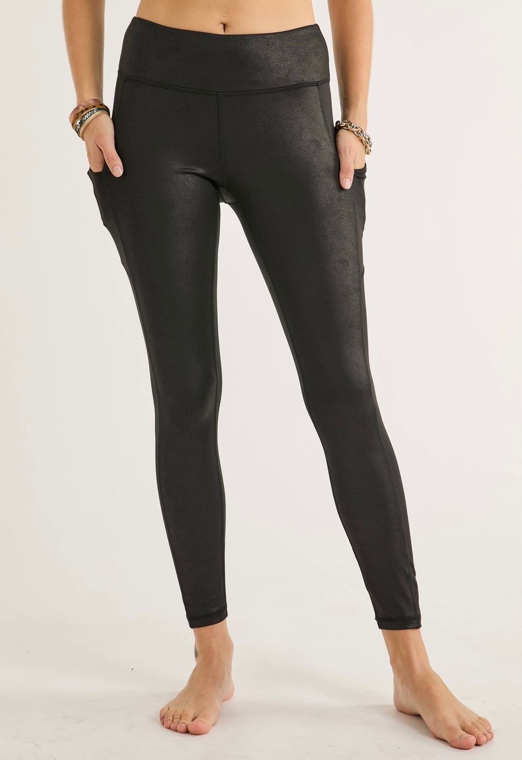 Matte Chrome Pocket Yoga Leggings, Color: Black, Size: S