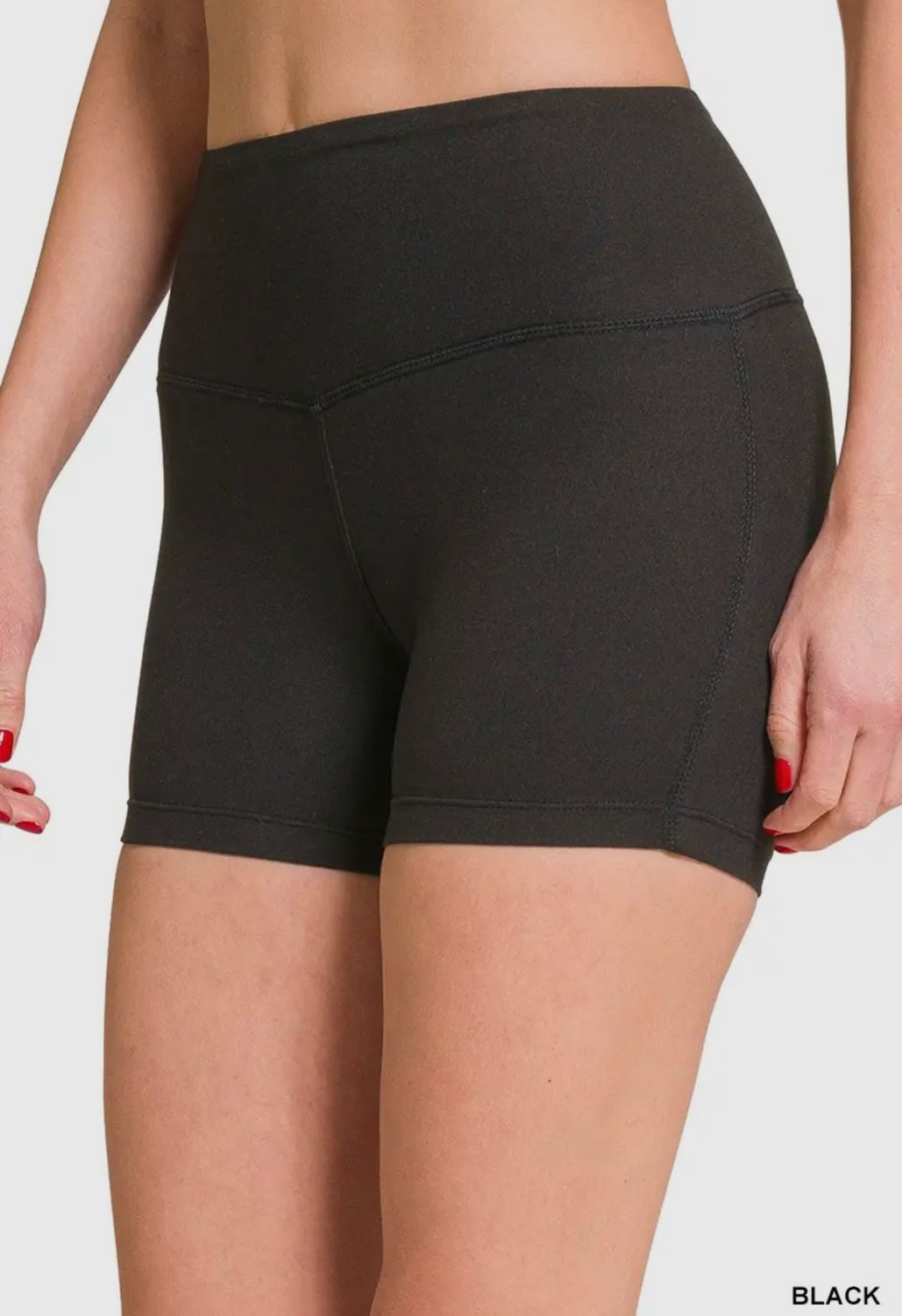 Brushed Microfiber Wide Waistband Biker Shorts, Color: Black, Size: S