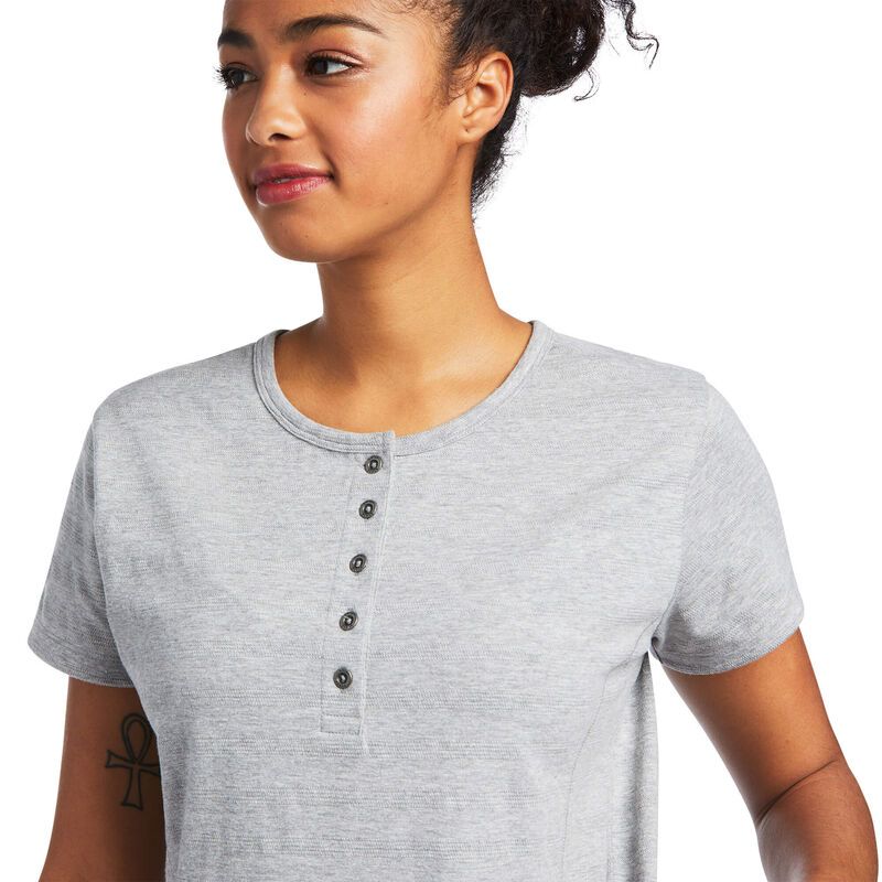 ARIAT WMS REBAR HENLEY SS T-SHIRT , Color: Heather Grey, Size: S