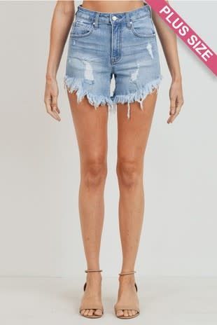 Light Wash Frayed Shorts