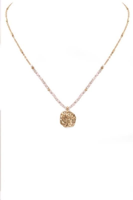 Faceted Bead Metal Coin Pendant Necklace