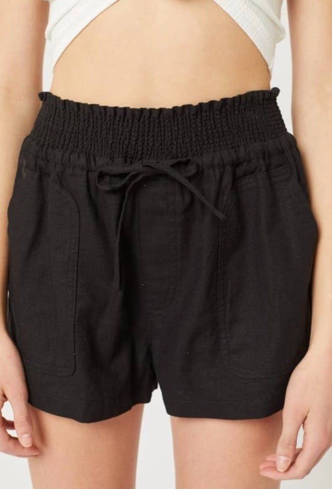 Woven Solid Smocked Waist Shorts