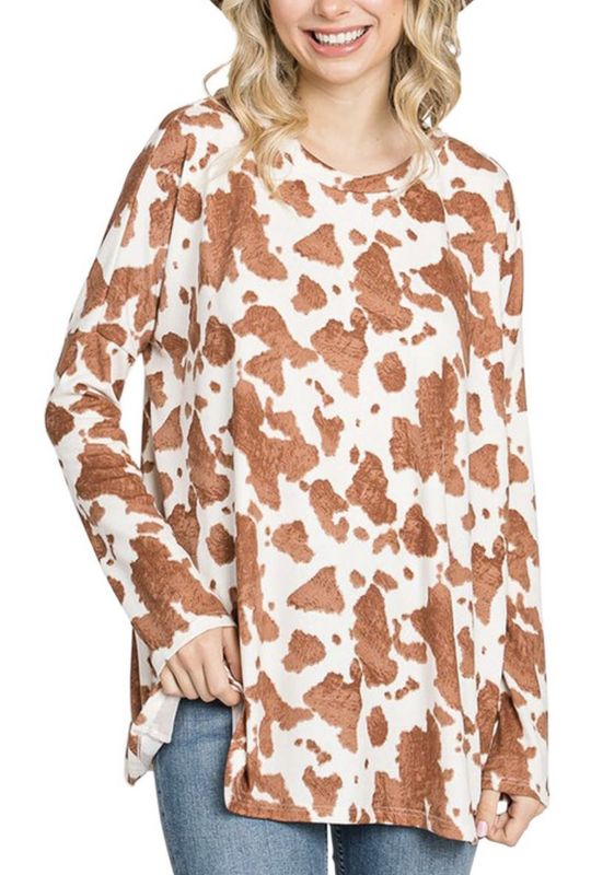 Plus Size Cow Print Soft Loose Fit Top