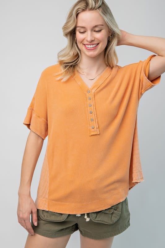 Washed Thermal &amp; Voile Mix Textured Top
