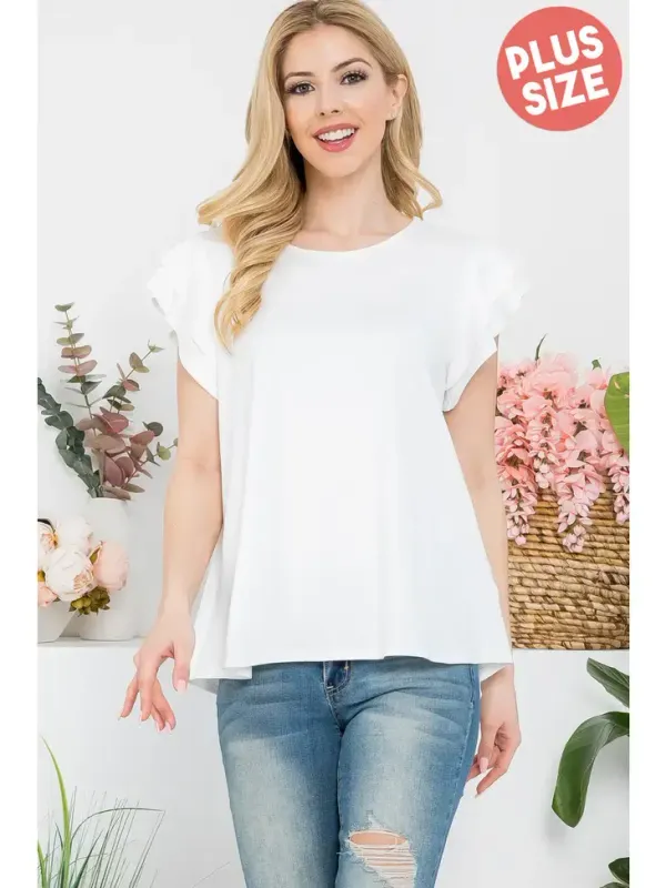 Plus Size Butter Soft Ruffle Short Sleeve Top