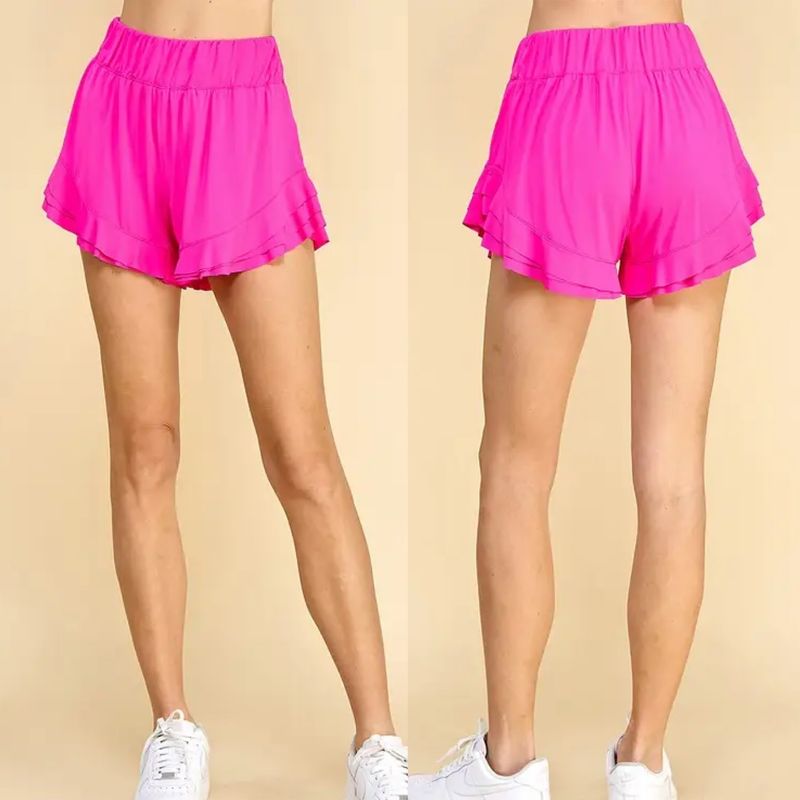 Butter Soft Ruffle Raw Hem Athletic Shorts