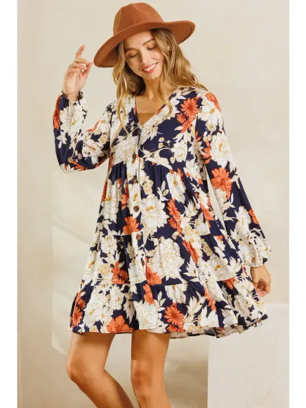 Floral V-Neck Tiered Mini Dress