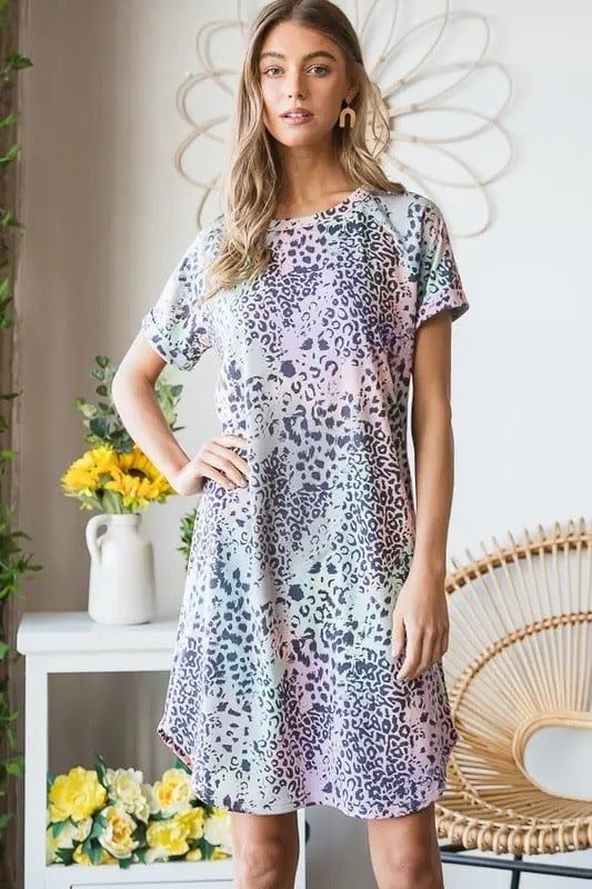 Plus Size Multi Color Animal Print Mini Dress