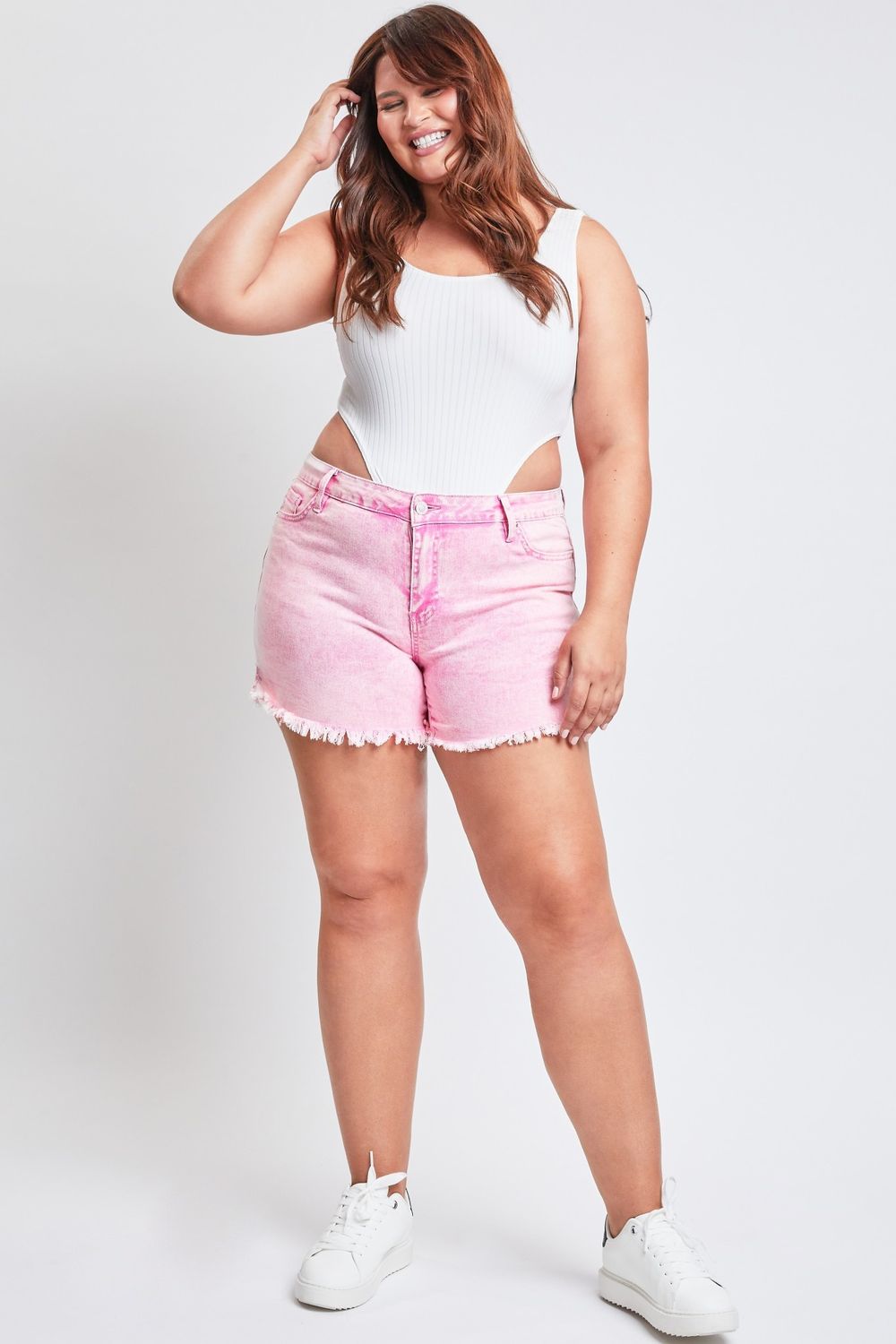 Junior Plus YMI High-Rise 80&#39;s Acid Wash Mom Short