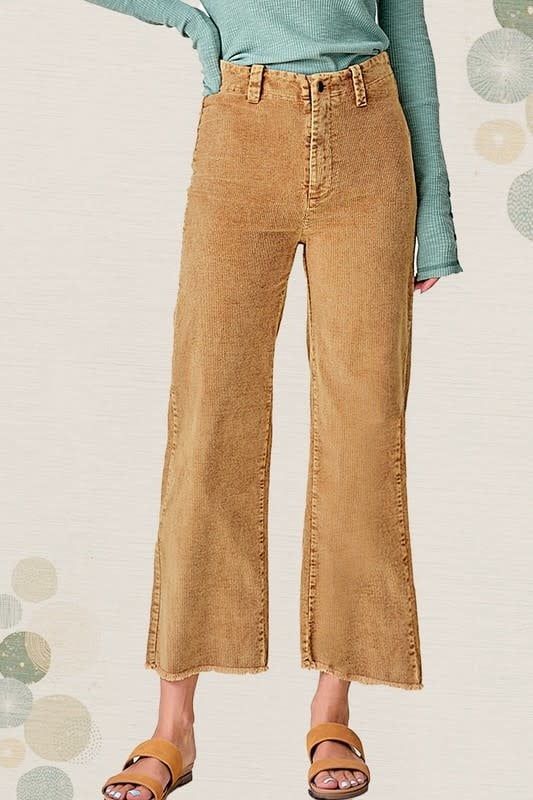 Hi-Rise Button Up Corduroy Wide Leg Crop Pants