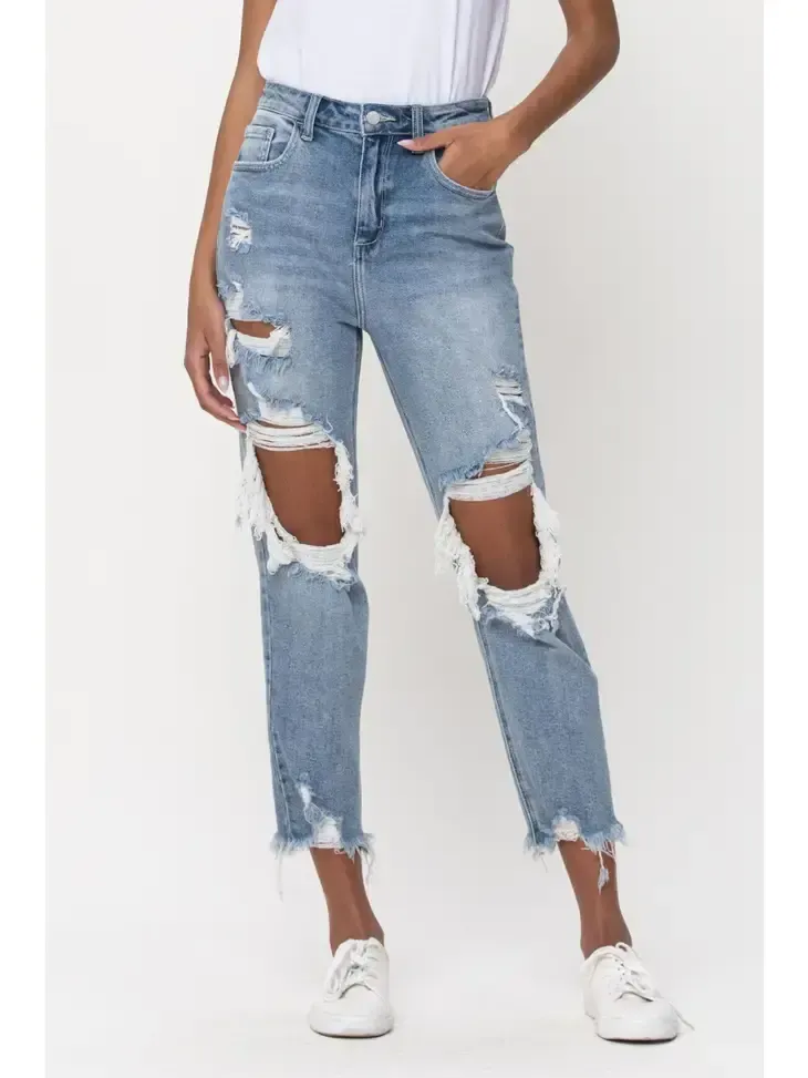 Cello High Rise Distressed Cropped Jeans 