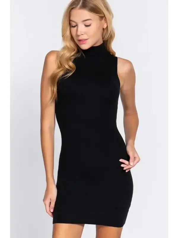 Black Mock Neck Sweater Dress