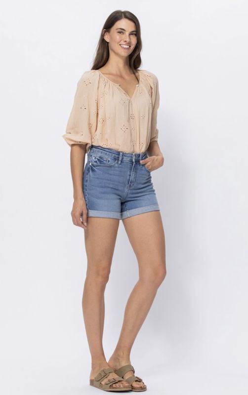 Judy Blue Hi-Rise Open Seam Cuffed Shorts