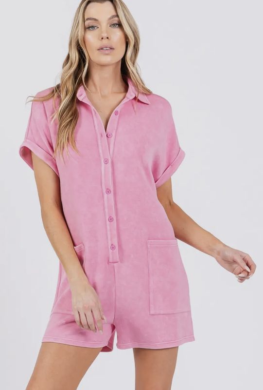 Mineral Washed Super Soft Overall Romper