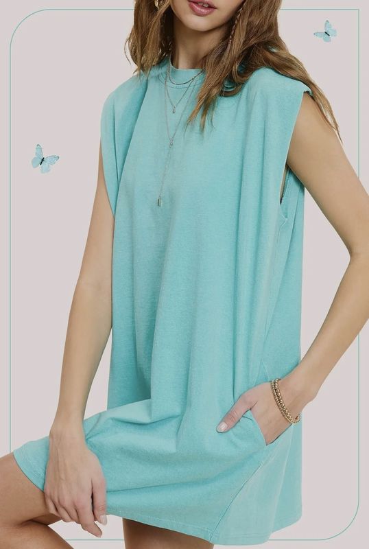 Mineral Washed Sleeveless Side Pocket T-Shirt Dress
