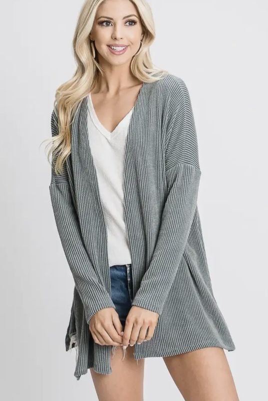 Ribbed Knit Side Slit Cardigan