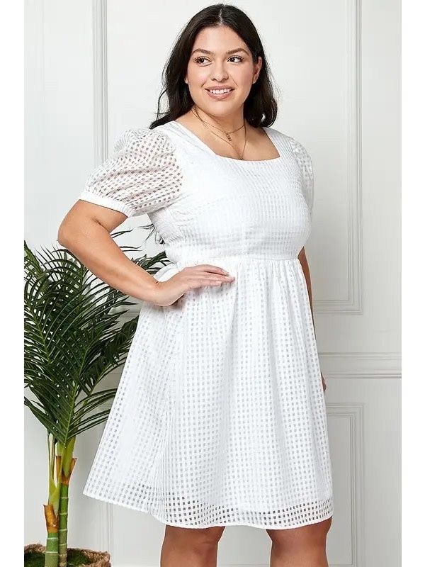 Plus Size Puff Sleeve Gingham Dress