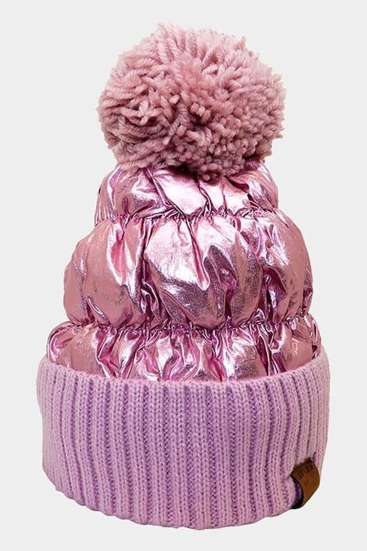 Metallic Puffer Pom Pom Beanie